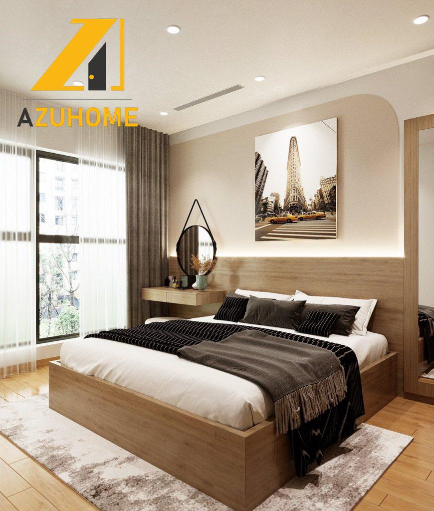 Phòng ngủ lớn được kiến trúc sư chọn lựa gam màu trung tính.